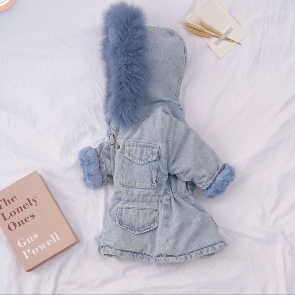 Blue Holly Oversized Denim Fur Hooded Winter Coat Jacket - Picture 9 of 12